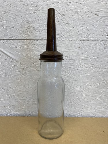 Plain Tall Motor Oil Bottle Spout Glass Vintage Style Gas Station