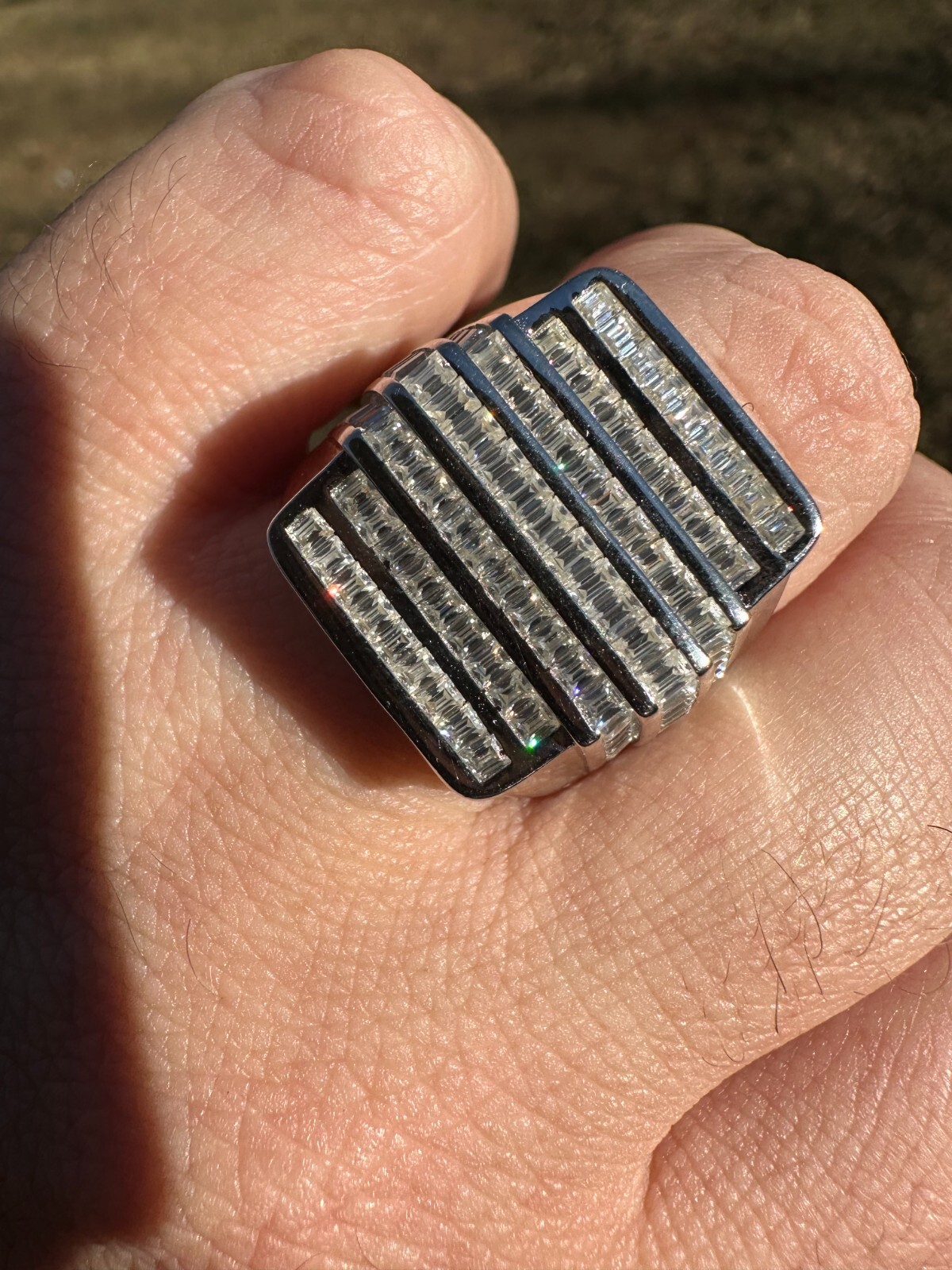 Pre-owned Pinky Moissanite Baguette Ring Real 925 Silver Iced Hip Hop  Pass Diamond Tester