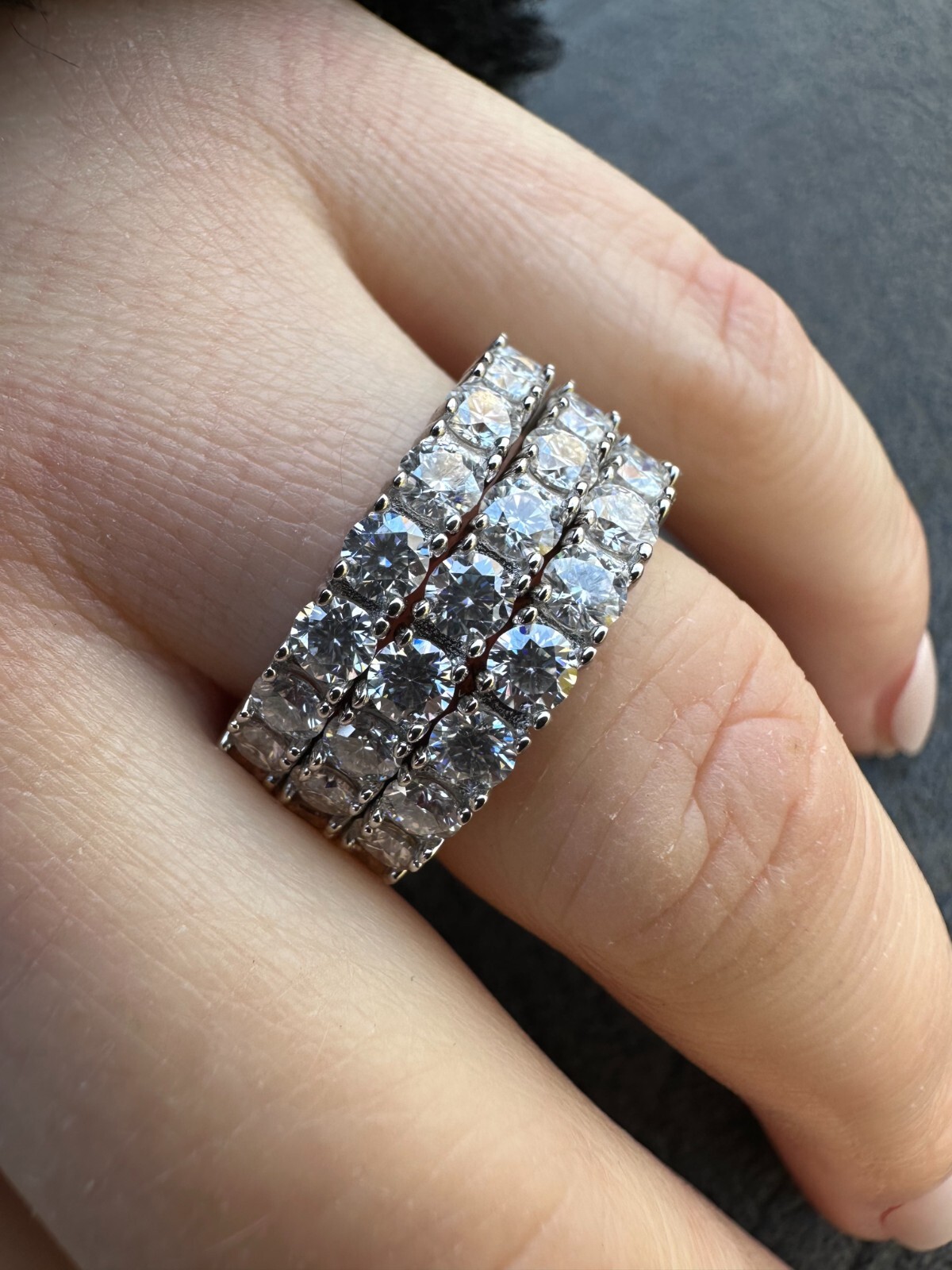 Real Moissanite Eternity Band Wedding Ring Pass Diamond Tester 925 Silver 2-5mm