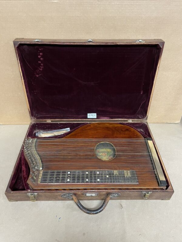 Antique 1890’s A.F Anderson Zither Case W/ Lap Harp Instrument PARTS OR REPAIR