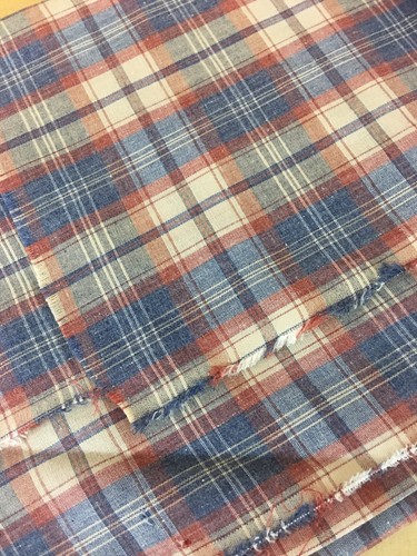 Vintage Cotton Shirt lightweight Fabric Plaid Brown Blue  2 yards  34inch Rare