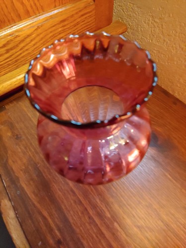 VINTAGE CRANBERRY PINK RIBBED SCALLOP TRIM  GLASS 6 1/4