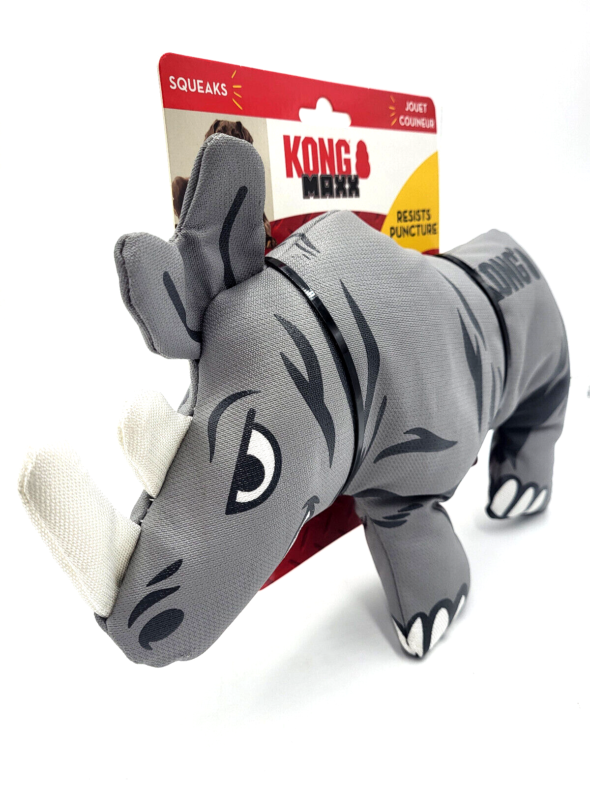 KONG Maxx Rhino Large Durable Squeaky Strong Fabric Dog Fetch Toy 12x9"