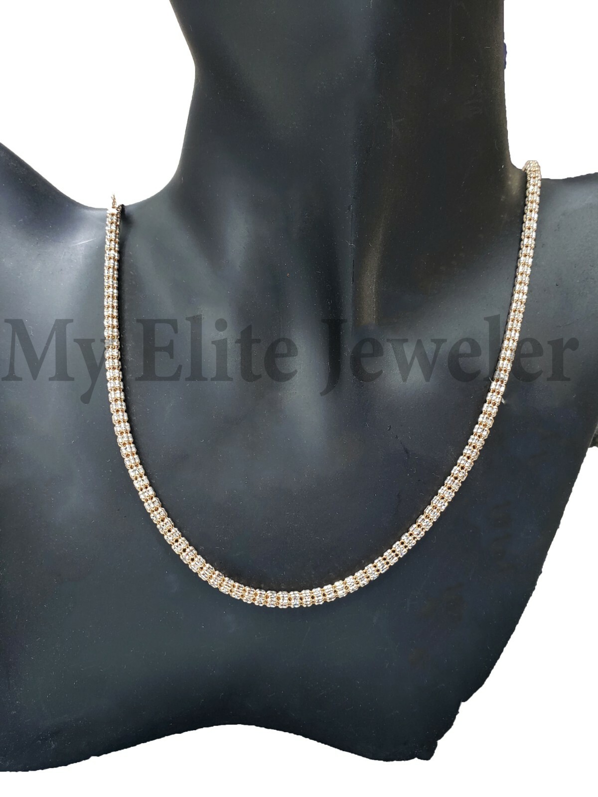 Pre-owned My Elite Jeweler 10k Yellow Gold Tennis Chain Necklace 24" 4mm Diamond Cuts Design, Real Gold