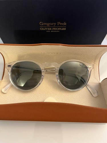 Pre-owned Oliver Peoples Gregory Peck Sun 47mm Crystal/blue Photochromic Msrp$487