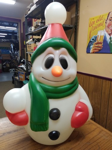 Vintage Christmas Snow Man Blow Mold Figure with Carrot Nose 22 inches Tall!!