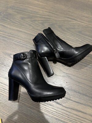 NEW Tod's Black Leather Heels Ankle Boots Womens Shoes 38.5 (8/8.5)