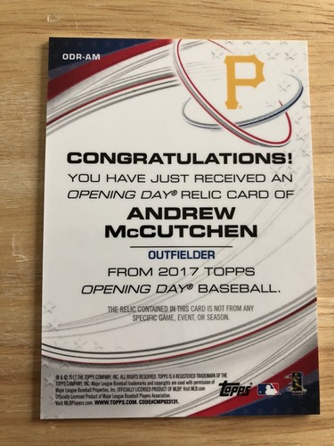 2018 Topps Opening Day Andrew McCutchen Game Used Jersey