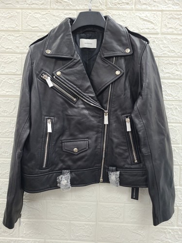 New Serrano Biker Leather Jacket Long Sleeve Full Zip Size Large