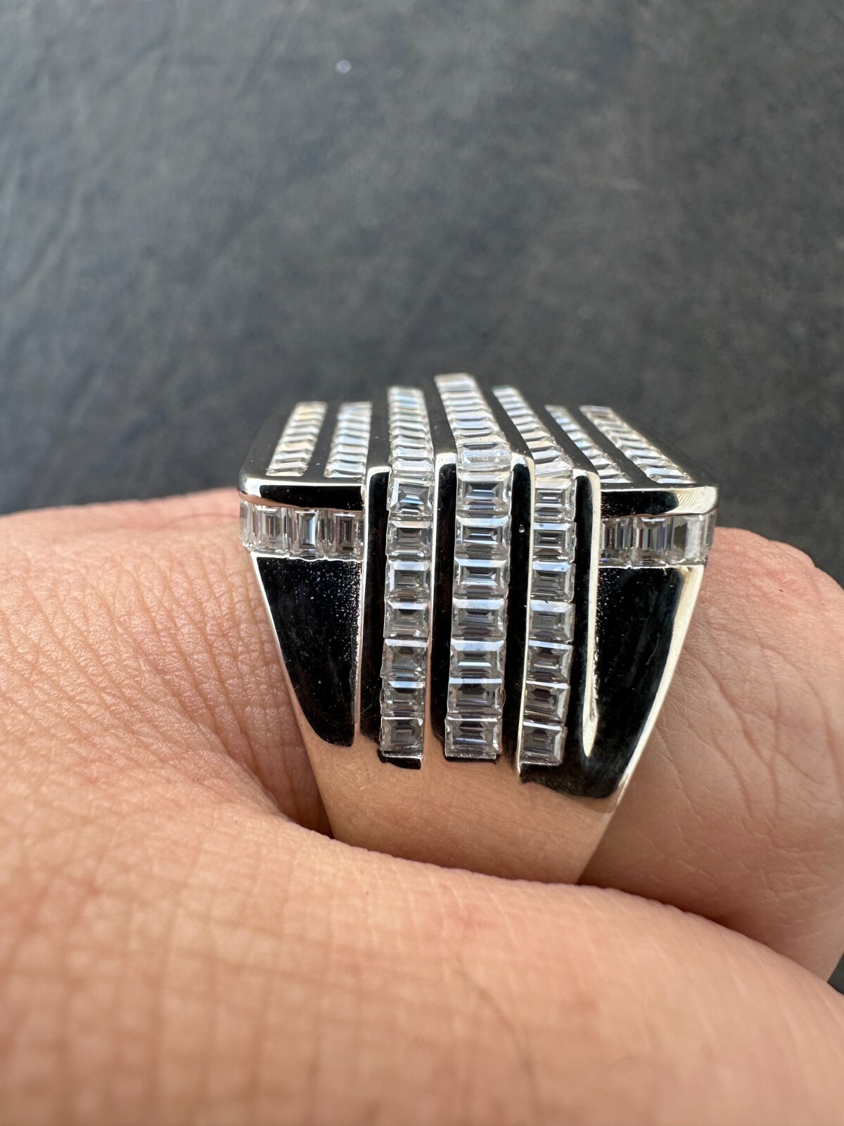 Pre-owned Pinky Moissanite Baguette Ring Real 925 Silver Iced Hip Hop  Pass Diamond Tester