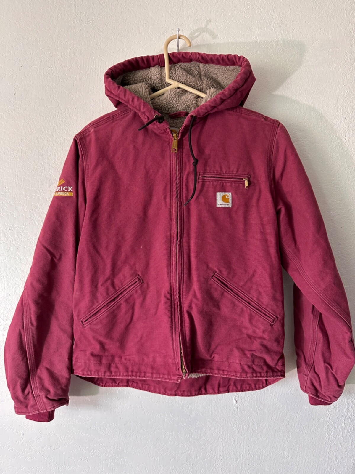 Carhartt WJ141 VRS Pink Rose Sherpa Lined Hooded Canvas Work Jacket Womens S