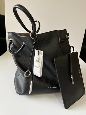 NWT Calvin Klein Gabrianna Novelty North/South Key Item Tote With Card Case 2 Pc