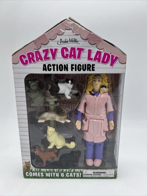 Crazy Cat Lady 5.25'' Action Figure Set with 6 Cats Kittens Archie McPhee