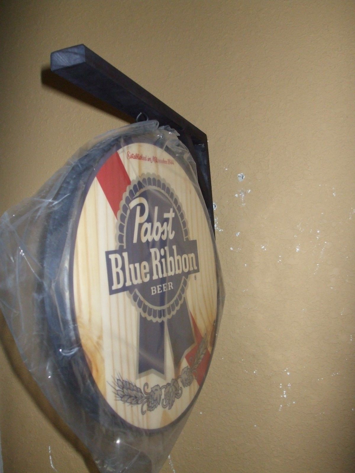 PABST BLUE RIBBON PBR DOUBLE SIDED WOODEN HANGING SIGN MAN CAVE BEER
