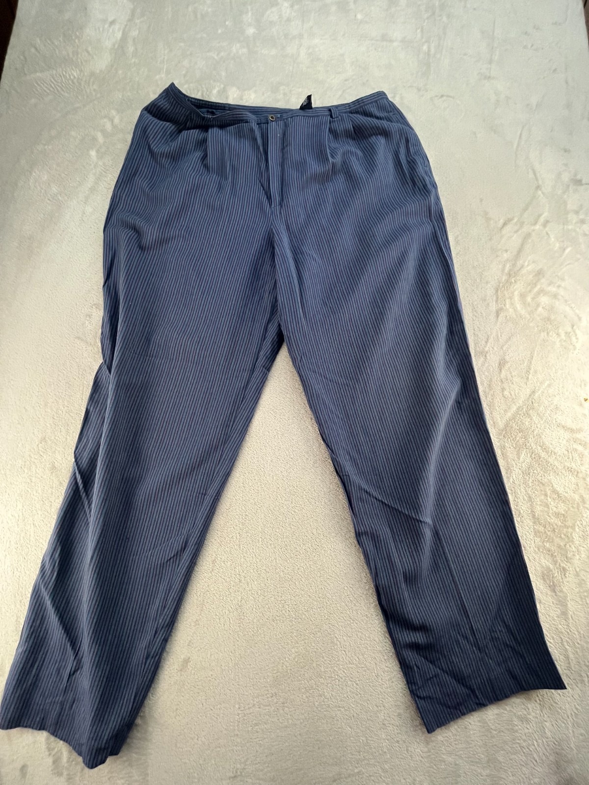 Liz Sport Striped Pants Womens 16 Blue High Waisted Preppy Pleated Career