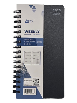 2025 Weekly/Monthly Spiral Planner, Appointment, Organizer, 3'' x 6'' Select color