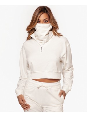 

Белый женский укороченный топ на молнии с длинными рукавами BAM BY BETSY - ADAM