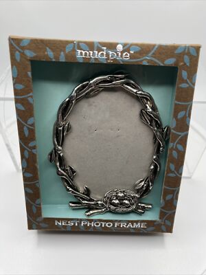 Mudpie Silvertone Metal 4 1/2'' Nest With Three eggs NIB Photo-Picture Frame