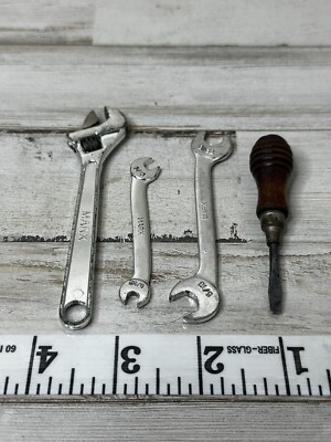 Miniature Marx Tools Open Adjustable Wrench and Flat Head