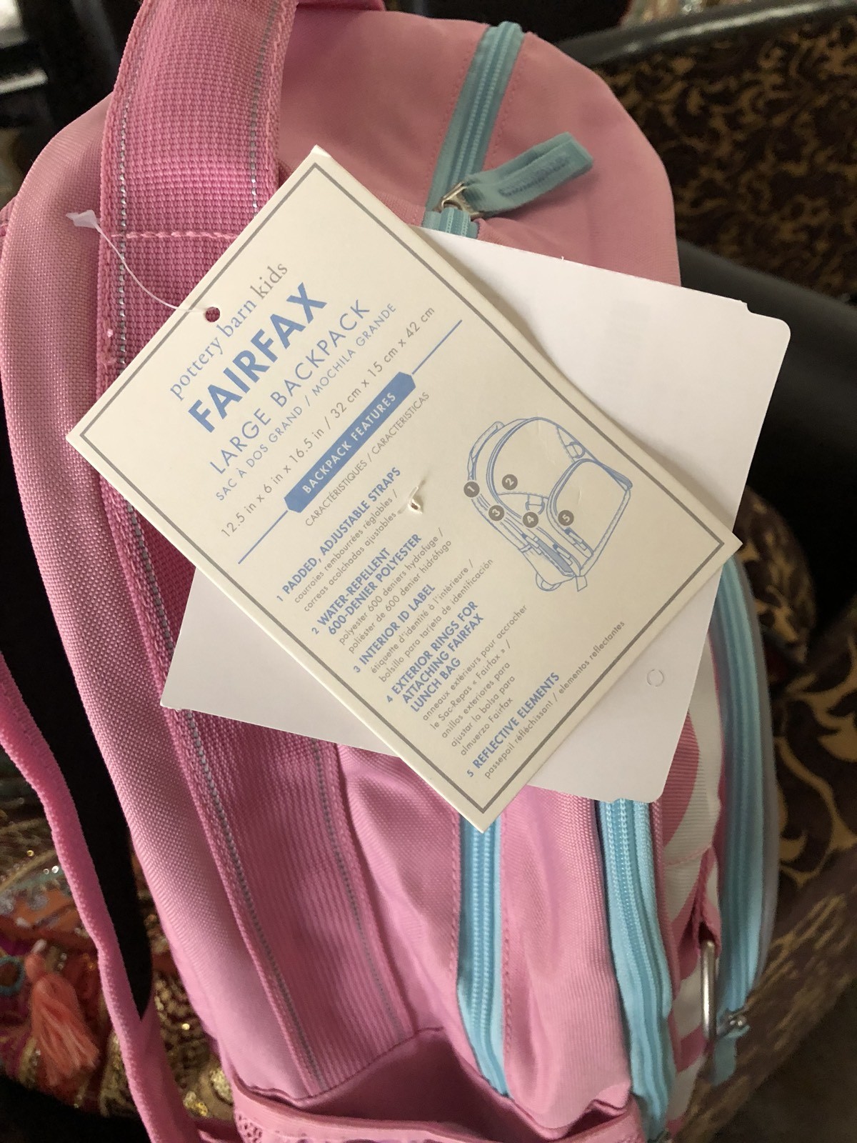 Pottery Barn Kids Fairfax Pink white stripes Large Backpack Isabella