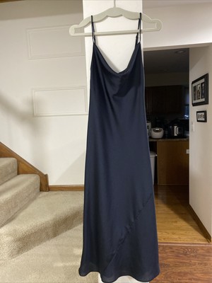 Koton Black Satin Sleeveless Long Dress Fit Flare Loose Neckline Size Small