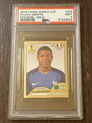 Kylian Mbappe 2018 Panini World Cup Stickers Gold Rookie Card #209 PSA 9. rookie card picture