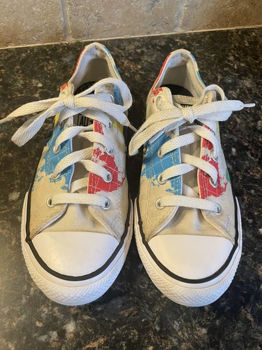 Converse All Star Juniors White World Map Gym Tennis Shoes