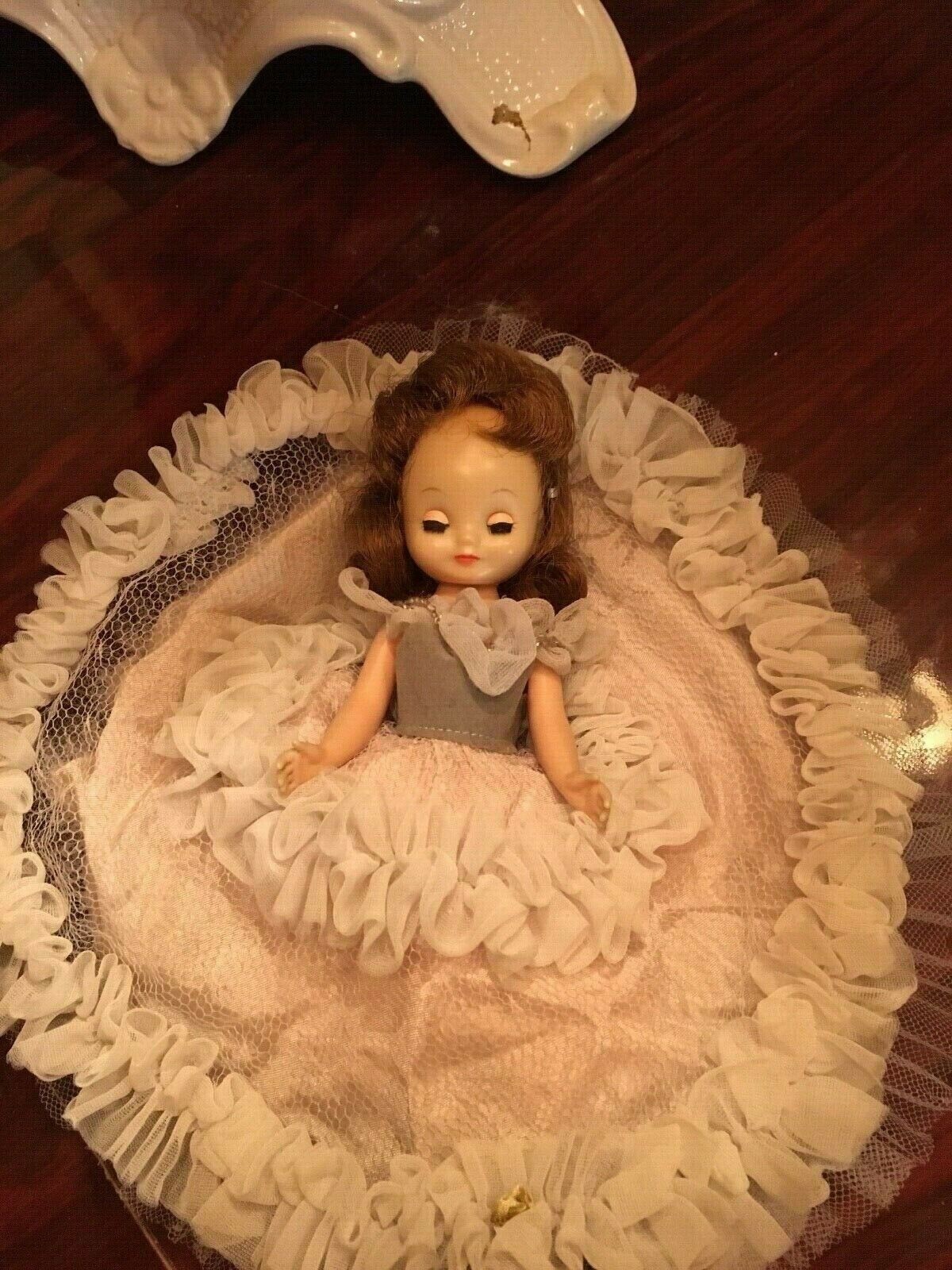 Betsy McCall very cute in blue cotillion , slip shoes undie