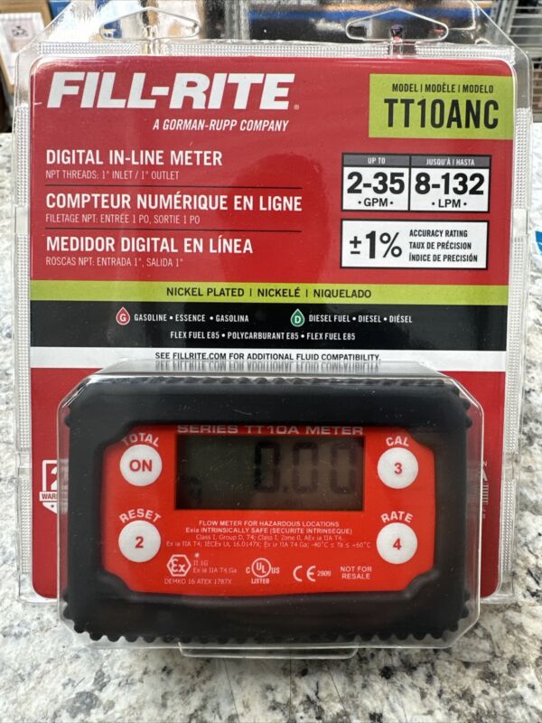 ​FILL-RITE TT10ANC 1 in. In-Line Digital Display Turbine Chemical Transfer Meter
