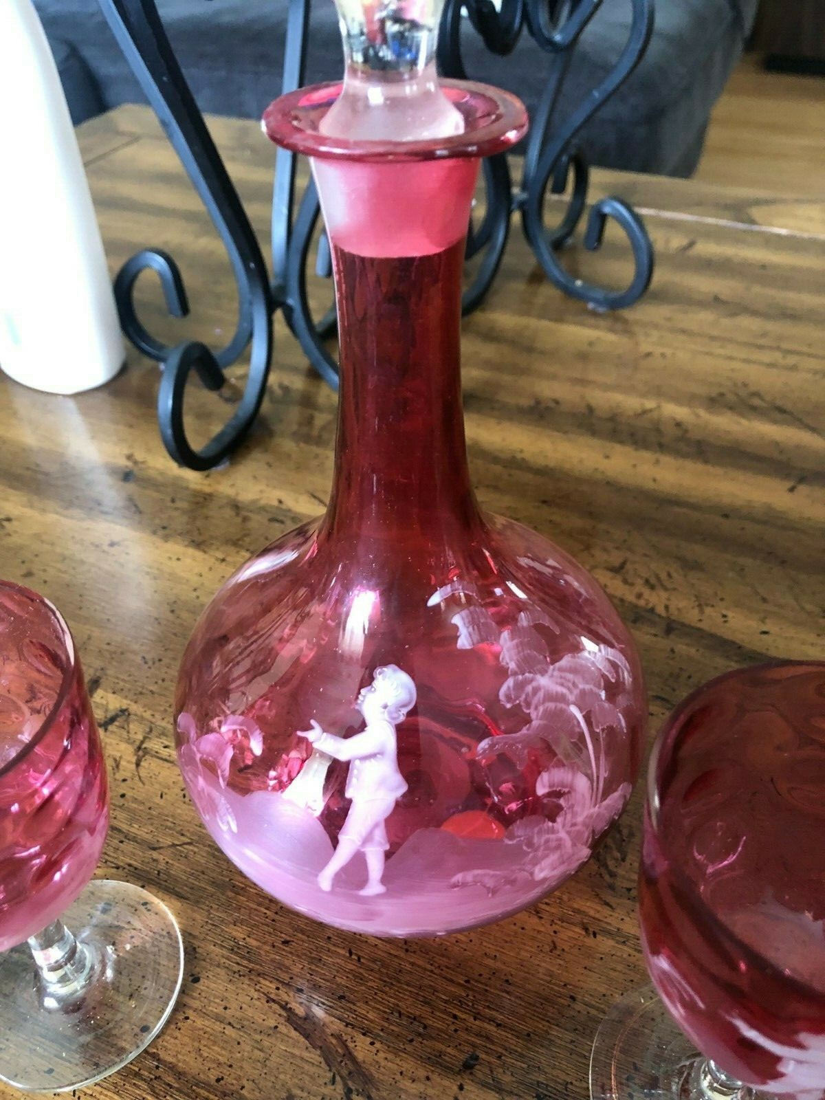 Antique Mary Gregory Liqueur Liquor Decanter Set – 5 Pieces