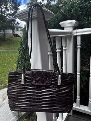 Brighton Brown Woven Leather Strap Handbag Shoulder Bag Tote Purse Beautiful