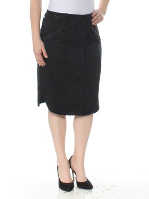 

RALPH LAUREN Женская черная практичная юбка ниже колена с разрезом спереди, Черный