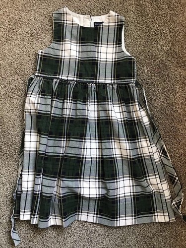Ralph Lauren Girls Green/Navy Plaid Corduroy Jumper Dress School Uniform Sz 6X
