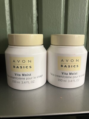 2- Avon Basics VITA MOIST Face Cream 3.4 oz New Old Stock 1999 Vintage 100ml