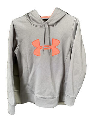Under Armour Womens Size Med Cold Gear Hoodie Large Logo Gray Orange #1275262