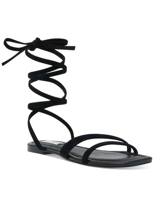 

STEVE MADDEN Женские черные кожаные сандалии-гладиаторы с галстуком на щиколотке Garvan Toe, Черный, GARV02S1