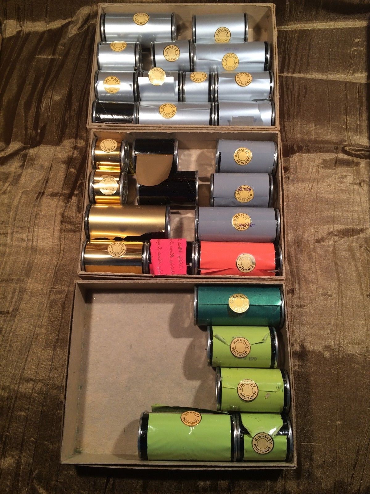 77 KINGSLEY HOT FOIL STAMPING MACHINE FOIL ROLLS NEW & PARTIAL + 23K GOLD SHEETS