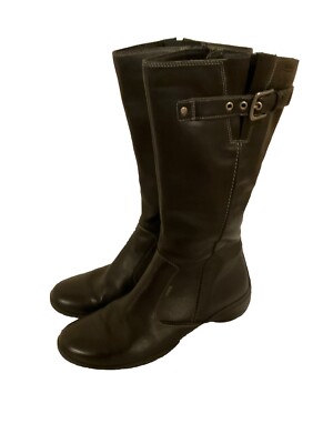 Ecco Gore-Tex Boots Black Midcalf Women s Size 9.5 Eu 41 Riding Biker Strap zip￼