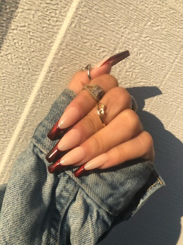 On Nails Long Ballerina Burgundy Cat Eye French Tip