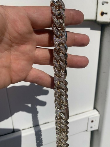 Pre-owned Silver Men's Miami Cuban Gucci Link Chain 14k Gold Plated Stainless Figarucci Choker Cz In