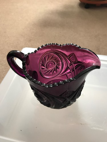 Rare Vintage Press Cut Purple Glass Creamer, McKee Glass Pres Cut