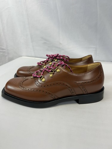 Pre-owned Gucci Men's Brogue Detail Lace Up Shoe In Brown Sz Us 8.5