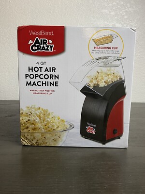 West Bend Air Crazy Popcorn Machine for Healthy Snacking with No Oil 4-Quart Red