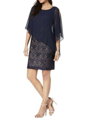 

CONNECTED APPAREL Женское темно-синее шифоновое короткое платье-накидка без рукавов Petites, Navy