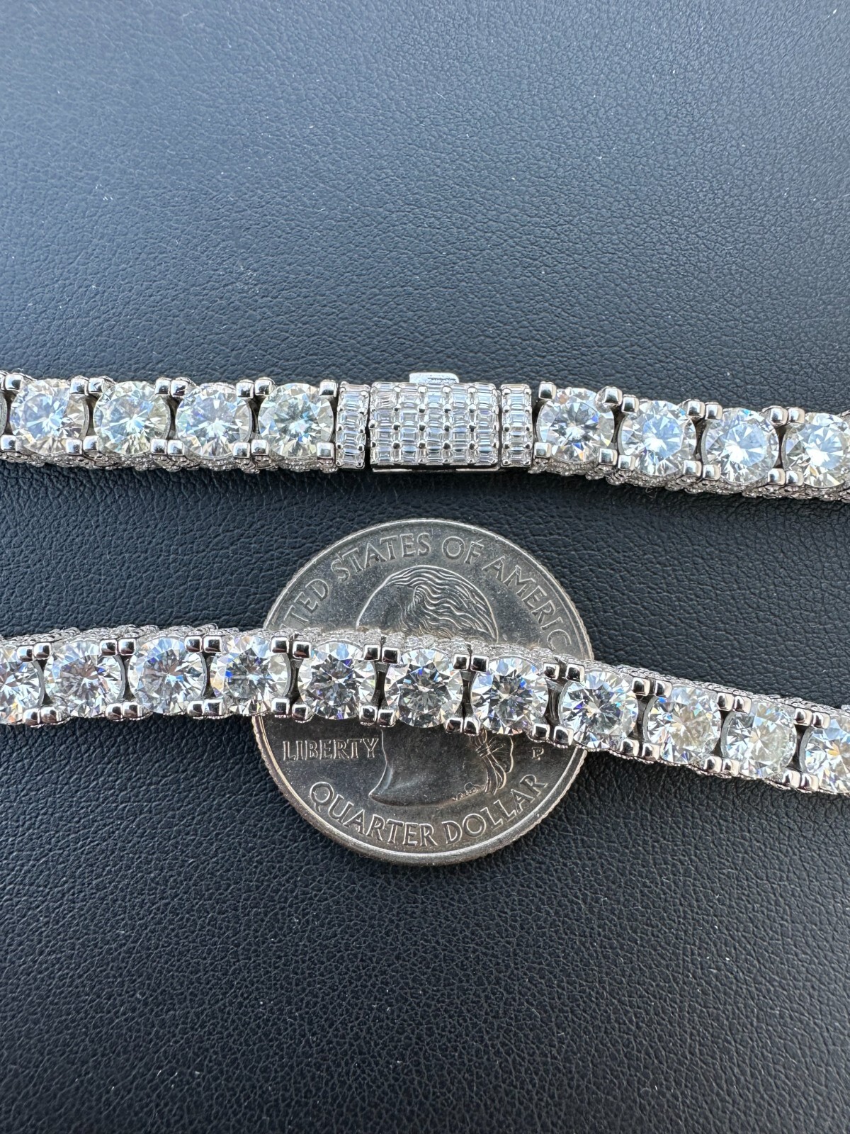 Pre-owned Harlembling 5mm Moissanite Tennis Chain Necklace Reinvented 925 Silver Stones On All Sides