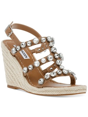 

STEVE MADDEN Женские бежевые туфли-эспадрильи на танкетке с квадратным носком и драгоценными камнями, Бежевый, UPRI01S1