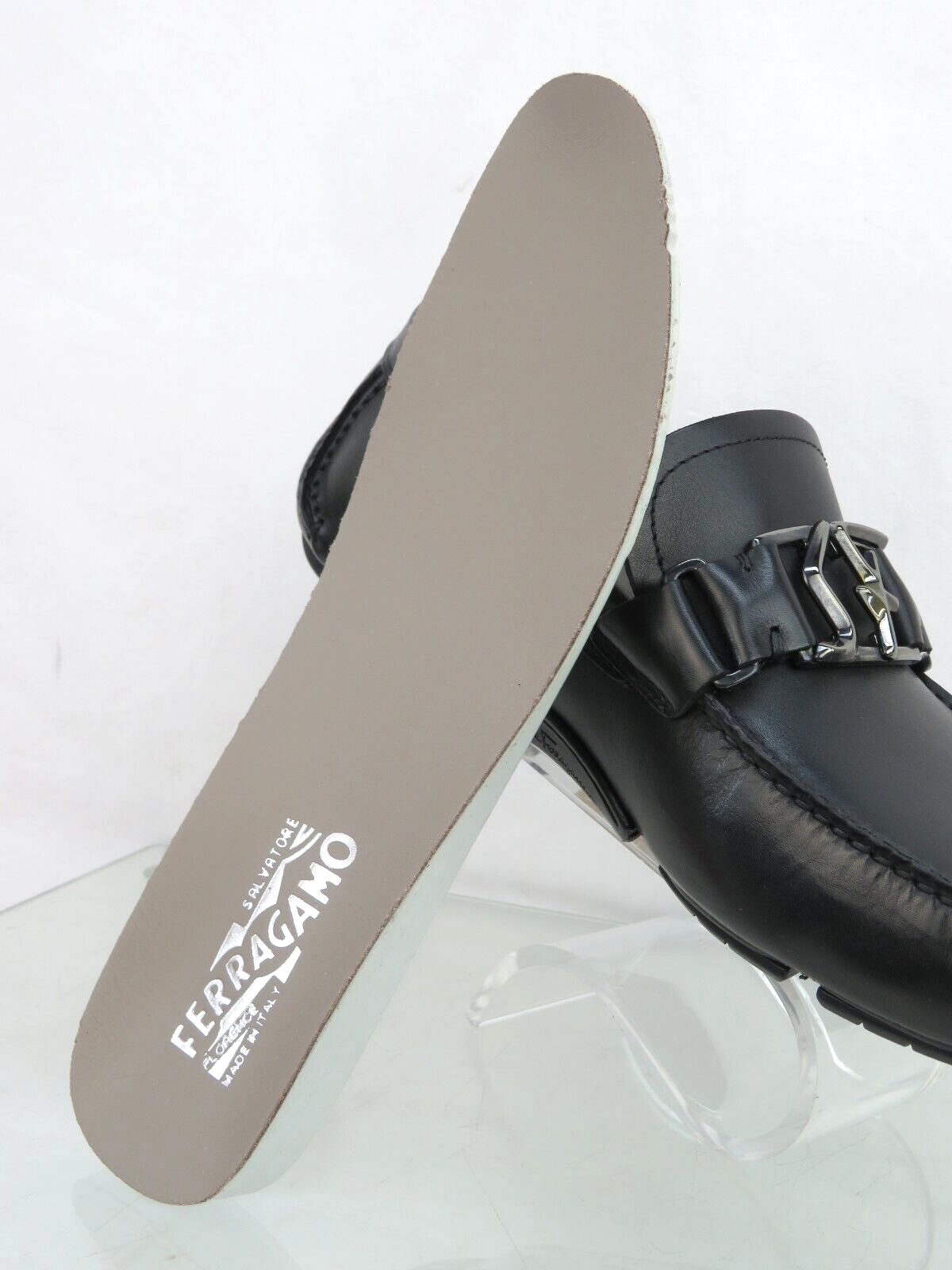 Pre-owned Ferragamo Peter Black Leather Sf Logo Buckle Moccasin Driving Loafers Us 10 D