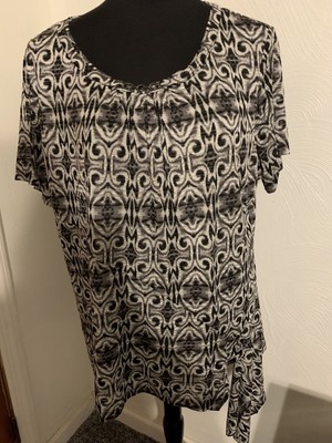 Sag Harbor  Women's Short Sleeve Pull Over Soft Top Black White Blouse Size 2X
