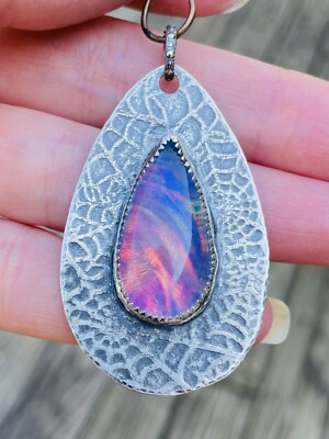Aurora Opal Pendant 925 STERLING SILVER ARTISAN spiders spider webs Halloween