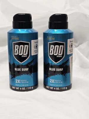 2 Pack NEW Bod Man Blue Surf by Parfums De Coeur Body Spray 4 oz for Men